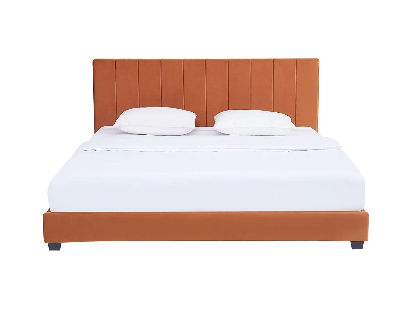 Lit adulte 160x200 cm avec tête de lit capitonnée en velours terracotta - William