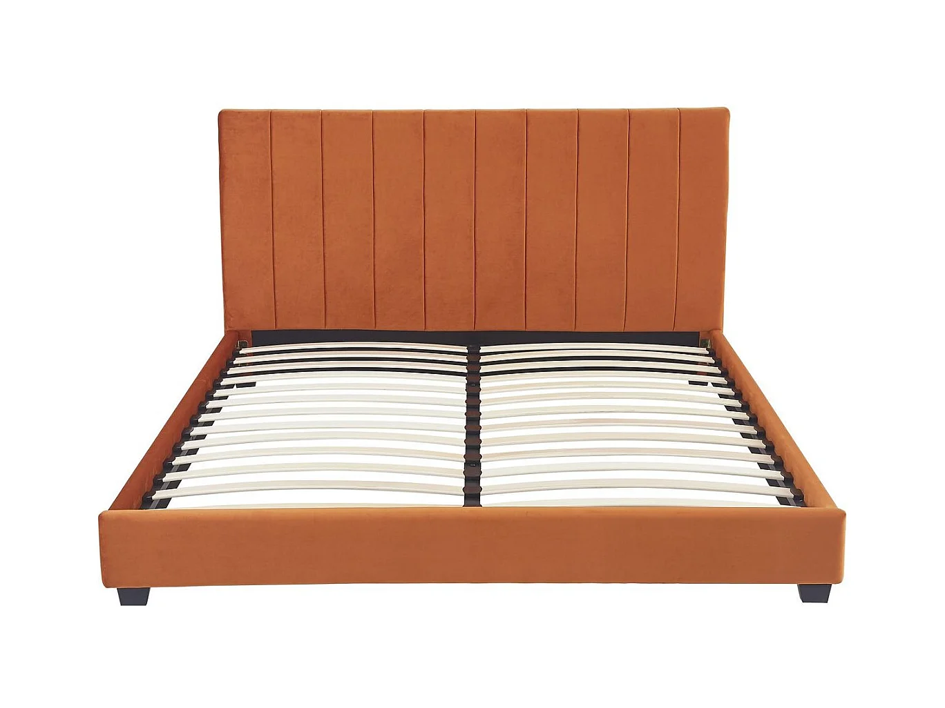 Lit adulte 160x200 cm avec tête de lit capitonnée en velours terracotta - William