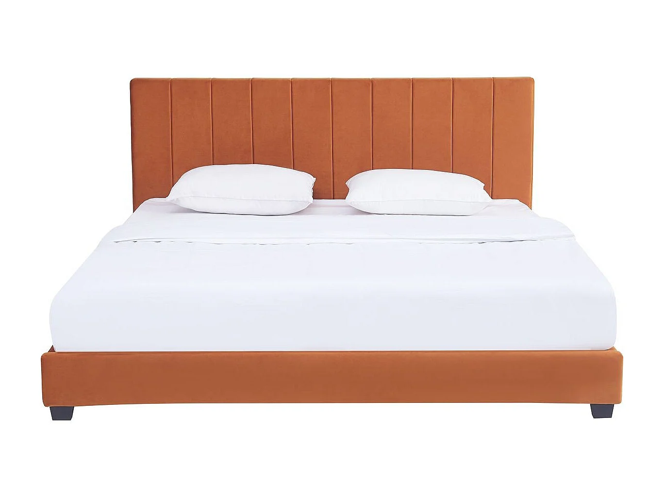 Lit adulte 160x200 cm avec tête de lit capitonnée en velours terracotta - William