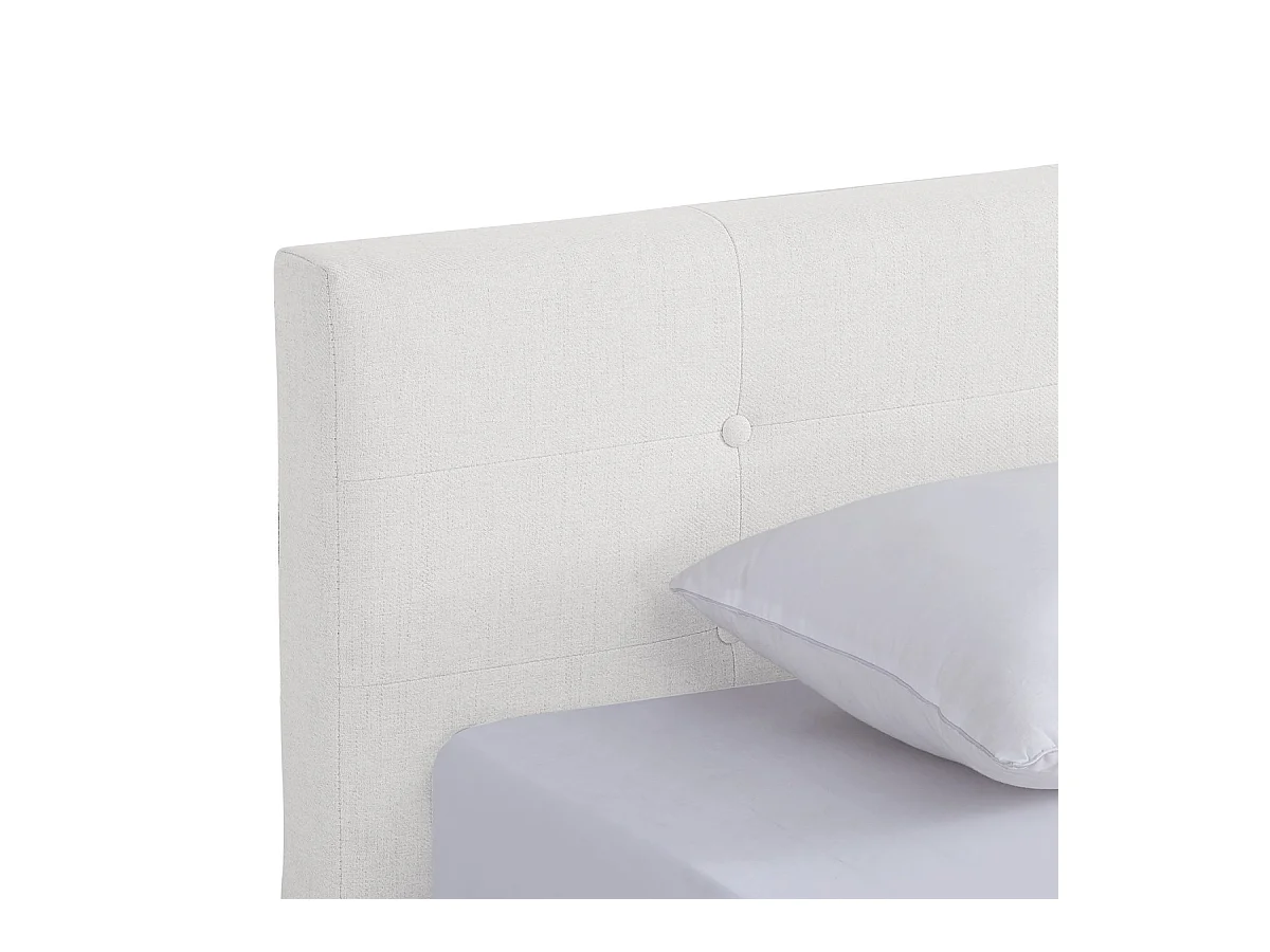 Lit adulte 180x200 cm avec tête de lit capitonnée en tissu beige - Milo