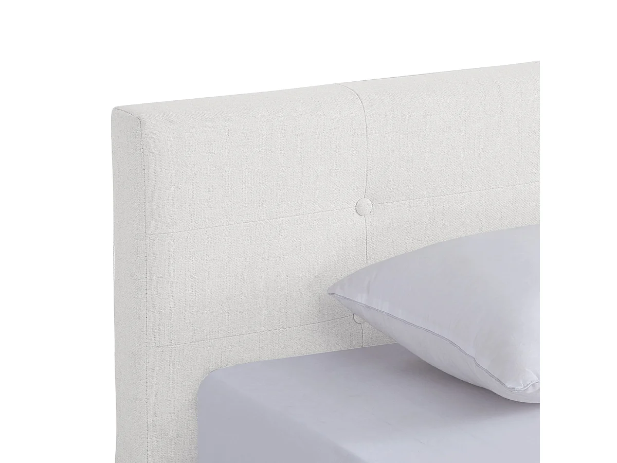 Lit adulte 180x200 cm avec tête de lit capitonnée en tissu beige - Milo