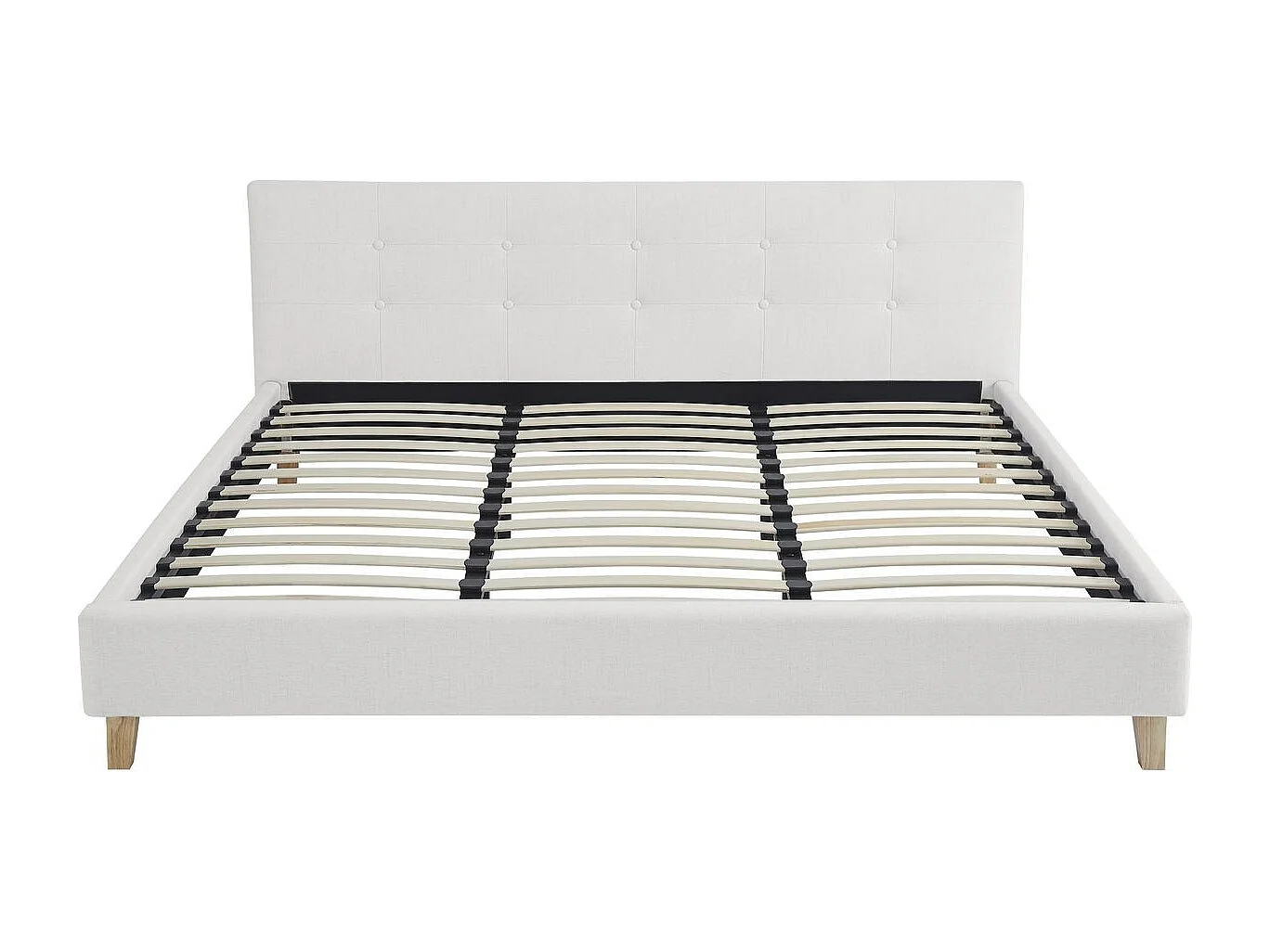 Lit adulte 180x200 cm avec tête de lit capitonnée en tissu beige - Milo