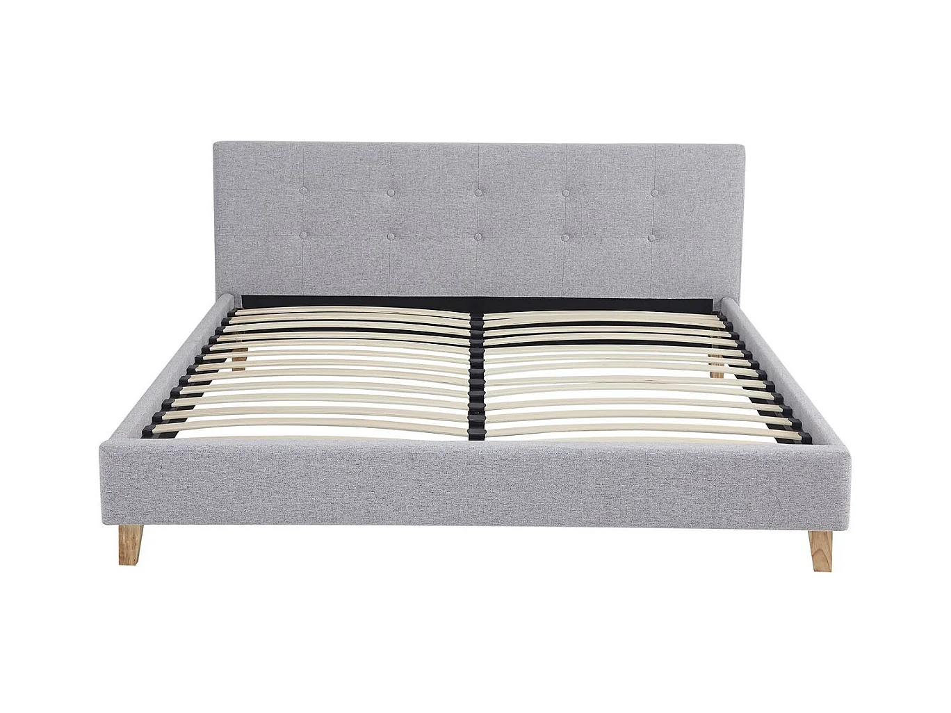 Lit adulte 160x200 cm avec tête de lit capitonnée en tissu gris chiné - Milo