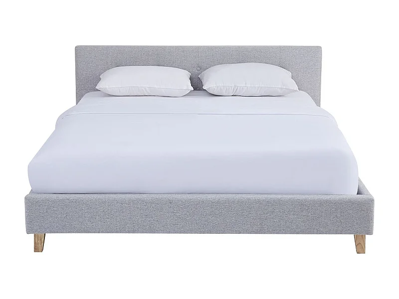 Lit adulte 160x200 cm avec tête de lit capitonnée en tissu gris chiné - Milo