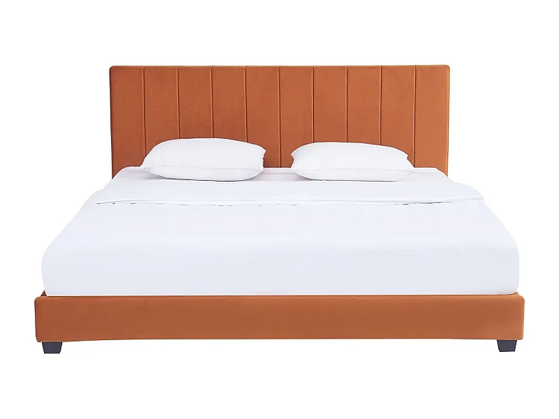 Lit adulte 140x190 cm avec tête de lit capitonnée en velours terracotta - William