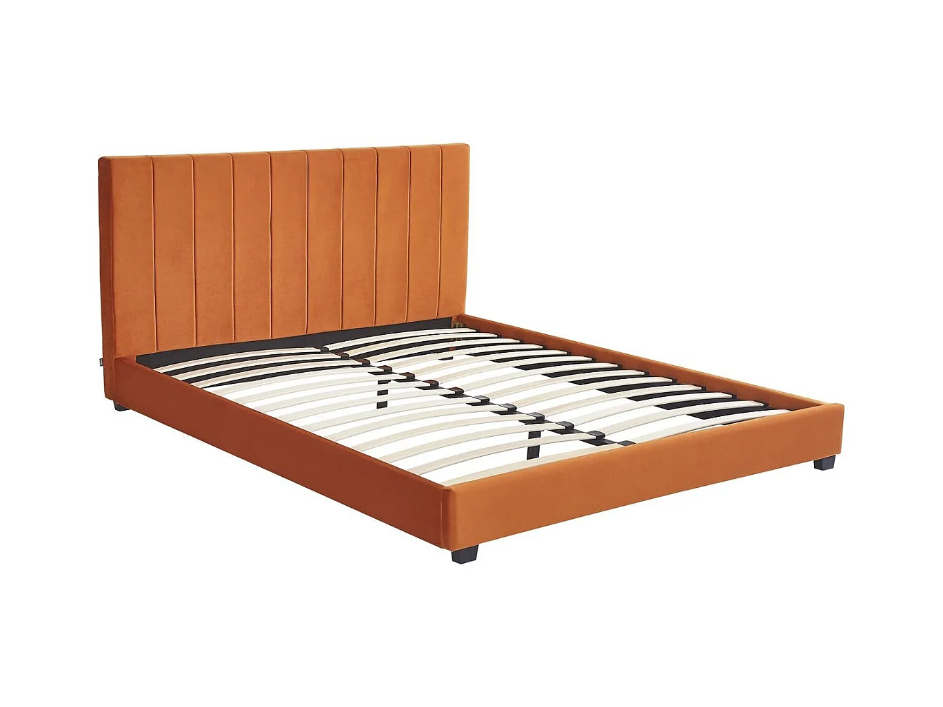 Lit adulte 140x190 cm avec tête de lit capitonnée en velours terracotta - William