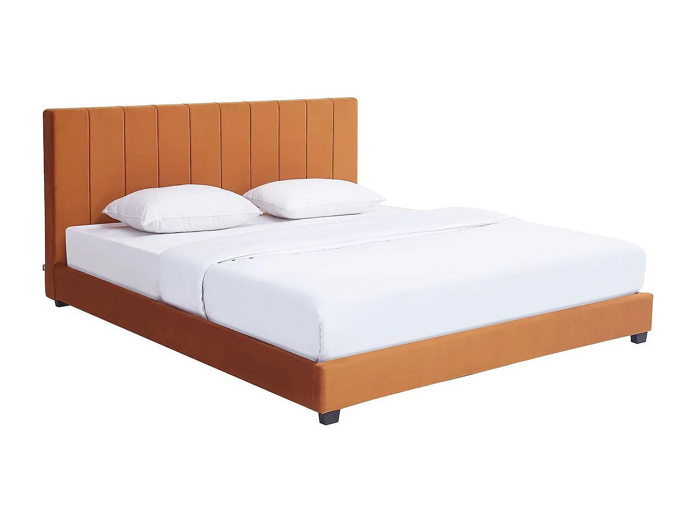 Lit adulte 140x190 cm avec tête de lit capitonnée en velours terracotta - William