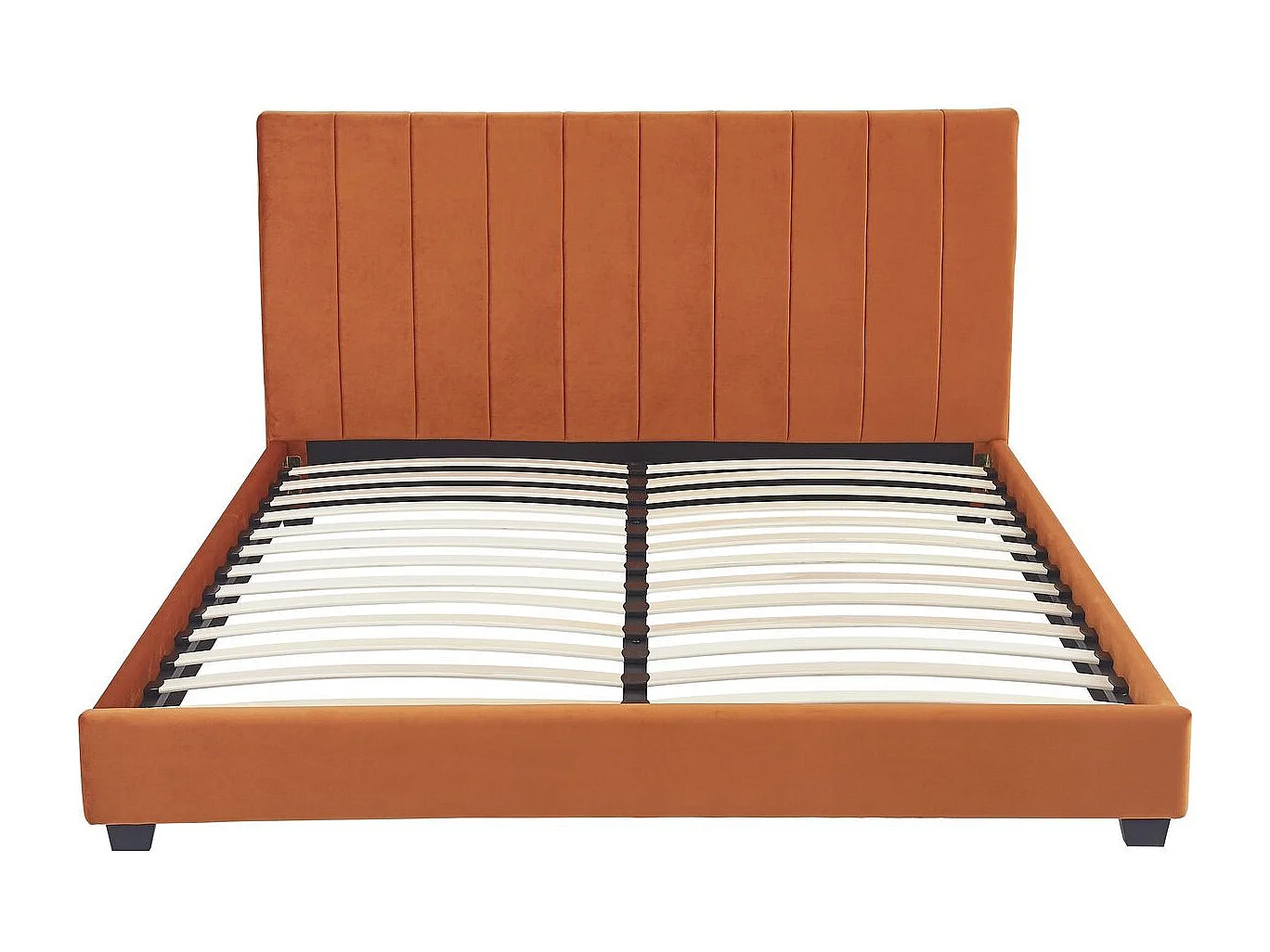 Lit adulte 140x190 cm avec tête de lit capitonnée en velours terracotta - William