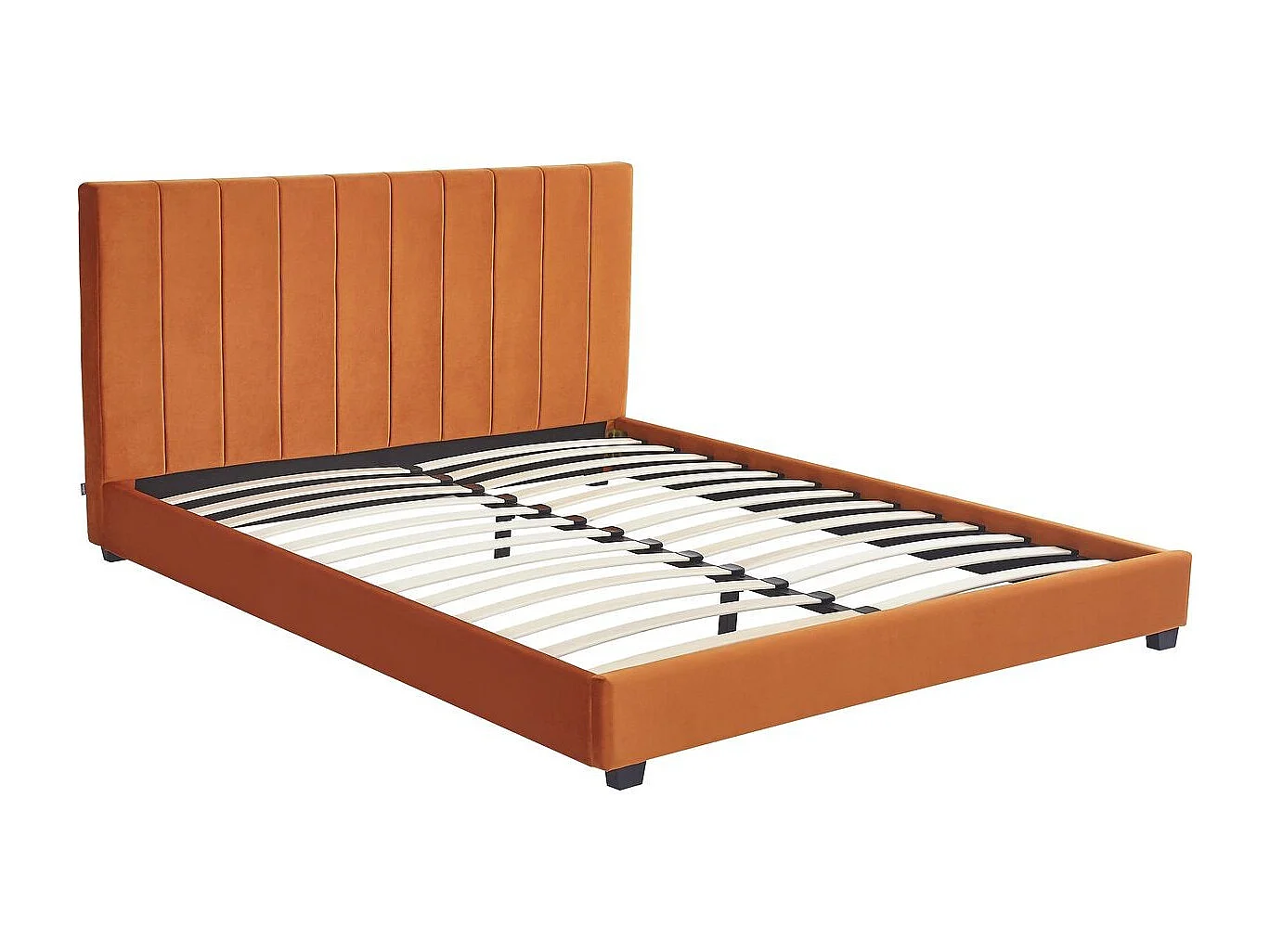 Lit adulte 140x190 cm avec tête de lit capitonnée en velours terracotta - William