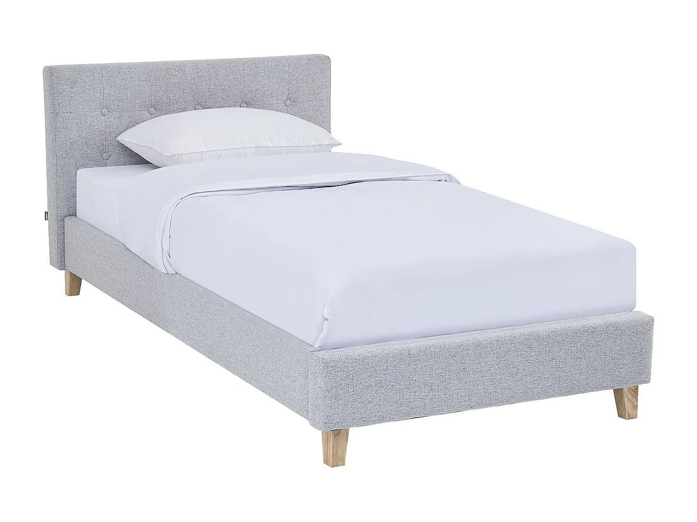 Lit adulte 90x190 cm avec tête de lit capitonnée en tissu gris chiné - Milo