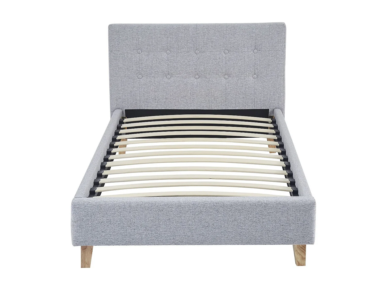 Lit adulte 90x190 cm avec tête de lit capitonnée en tissu gris chiné - Milo