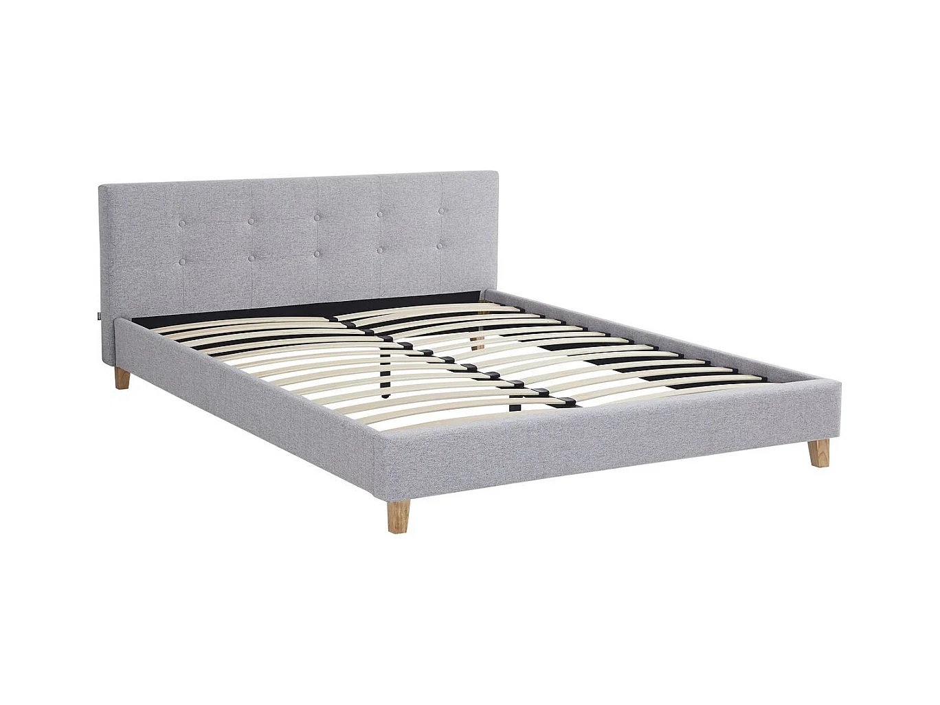 Lit adulte 140x190 cm avec tête de lit capitonnée en tissu gris chiné - Milo