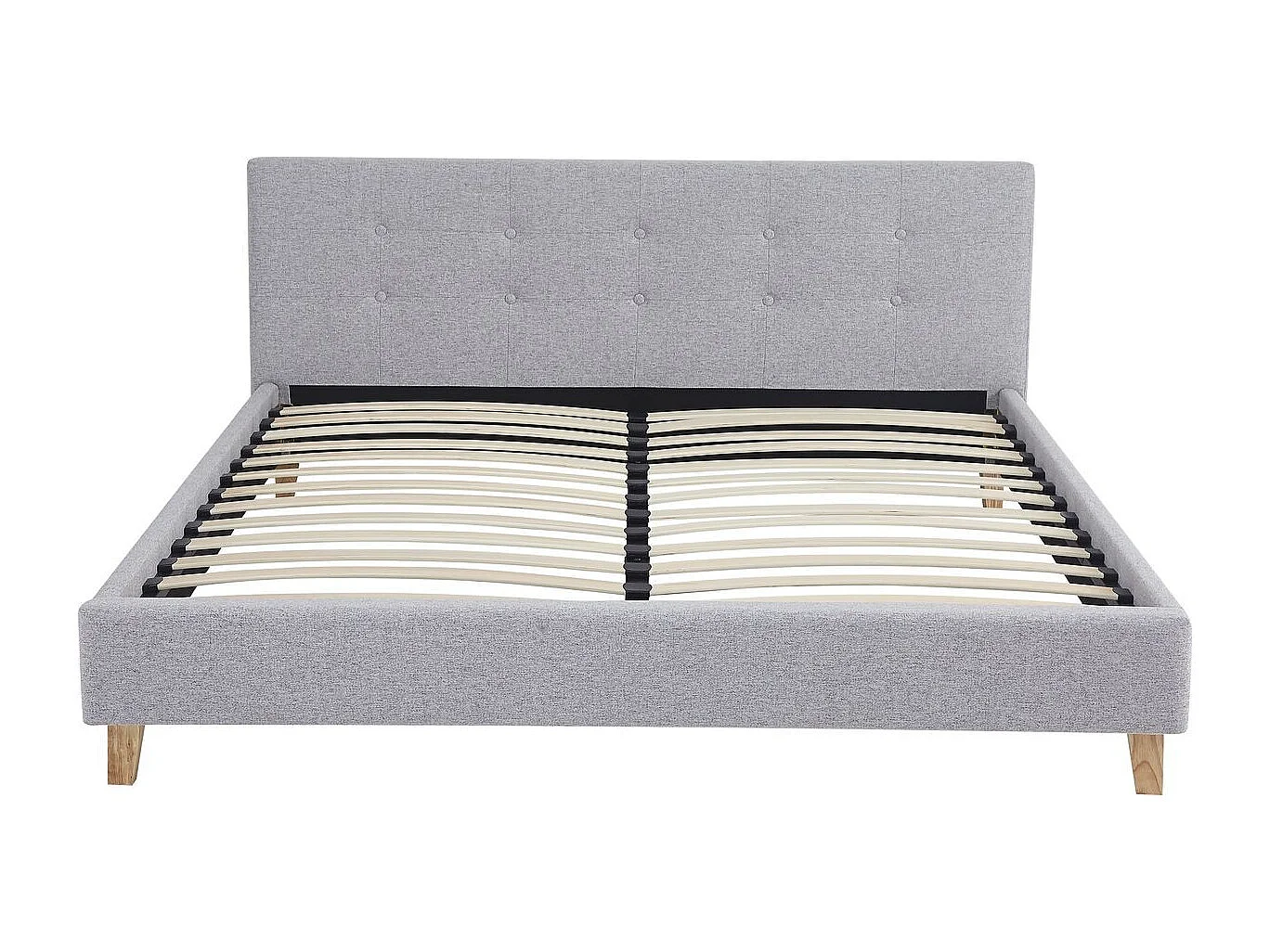 Lit adulte 140x190 cm avec tête de lit capitonnée en tissu gris chiné - Milo