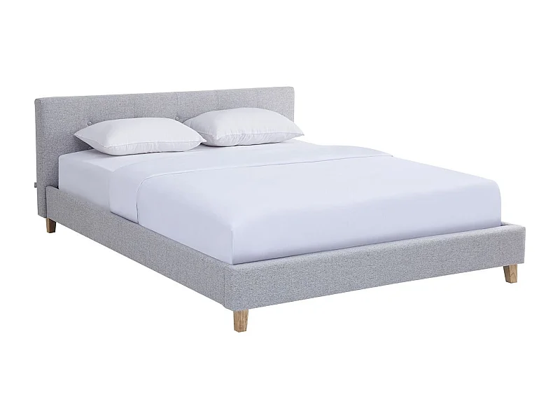 Lit adulte 140x190 cm avec tête de lit capitonnée en tissu gris chiné - Milo