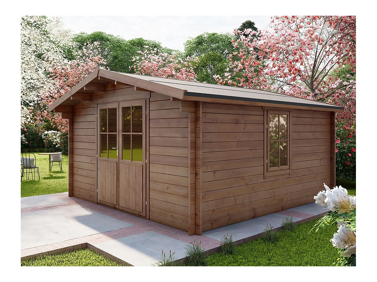 Abri de jardin bois  traité autoclave marron "Montlaur" - 18,9 m² - 35 mm