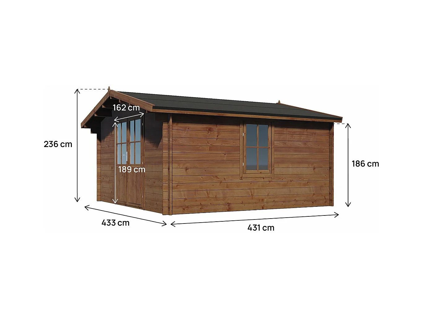 Abri de jardin bois  traité autoclave marron "Montlaur" - 18,9 m² - 35 mm