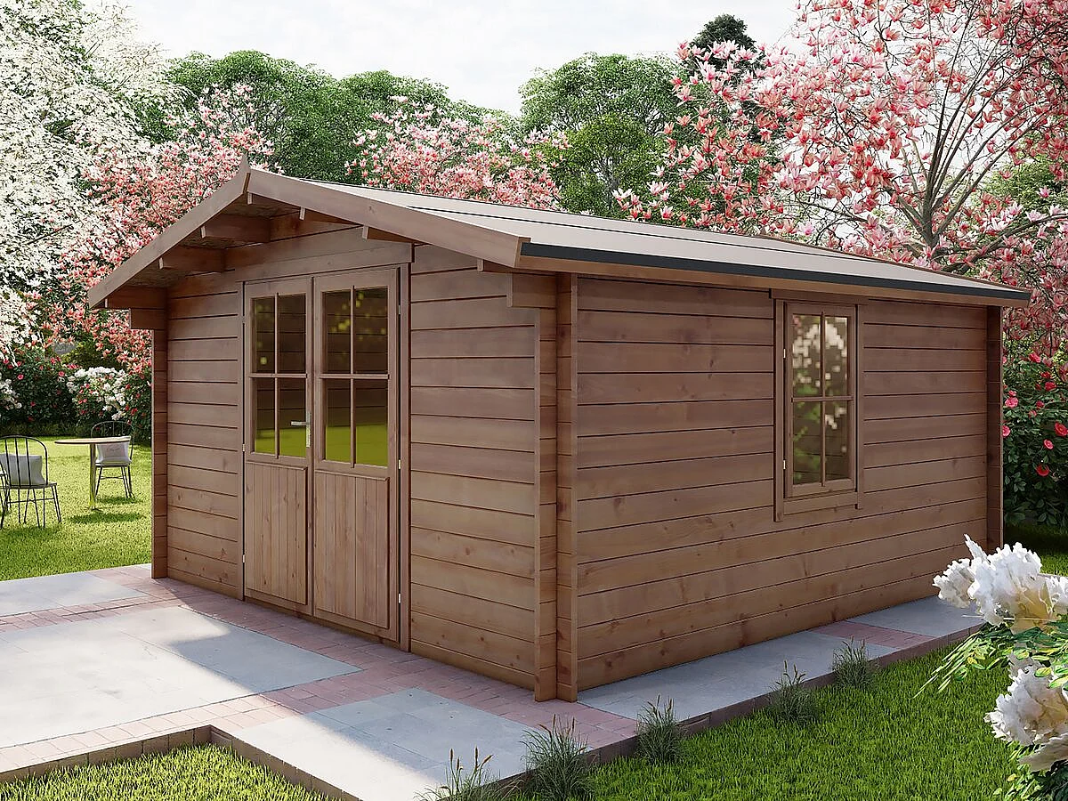 Abri de jardin bois  traité autoclave marron "Montlaur" - 18,9 m² - 35 mm