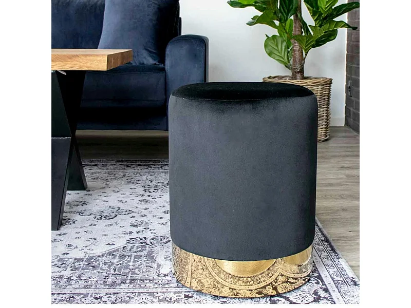 Pouf en velours noir sur base dorée BRUGES