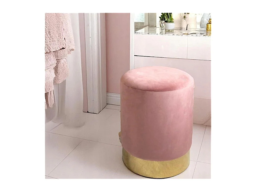 Pouf en velours rose sur base dorée BRUGES