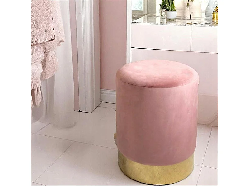 Pouf en velours rose sur base dorée BRUGES