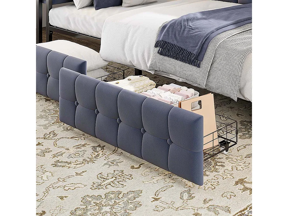 lit avec rangement lit simple 90x200 avec 2 tiroirs et lampe de chevet LED connexion USB et Type-C couleur gris foncé