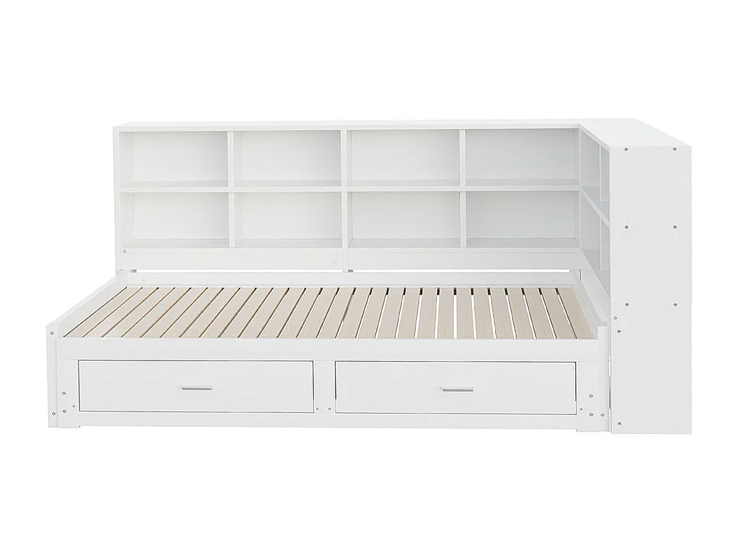 lit avec rangement 90/180x190 cm avec lit gigogne avec compartiment de rangement prise euro multifonctionnelle tiroirs couleur blanc