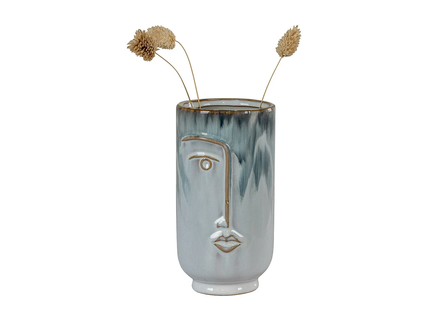 Vase moderne bleu avec motif visage
