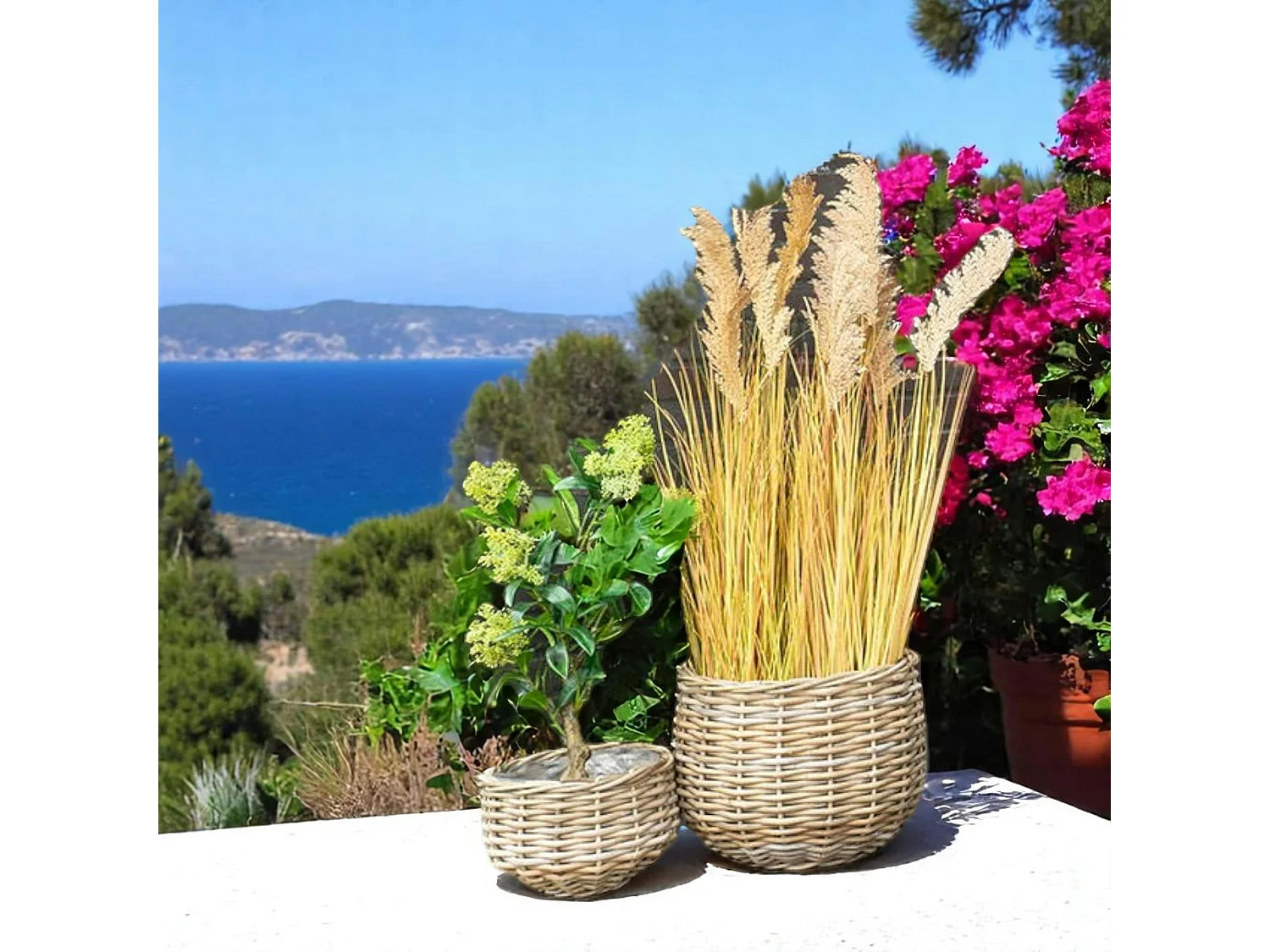 Cache-pot en rotin, forme boule (lot de 2)