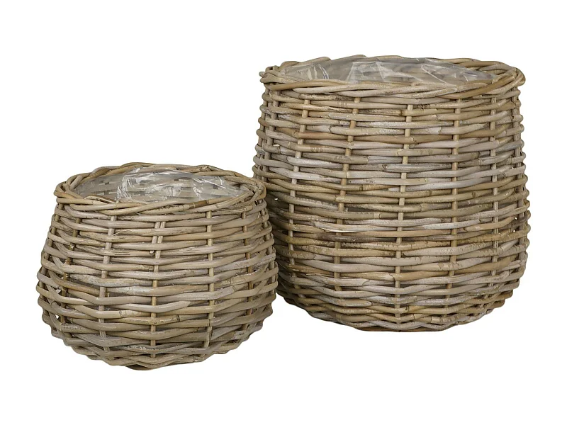 Cache-pot en rotin, forme boule (lot de 2)