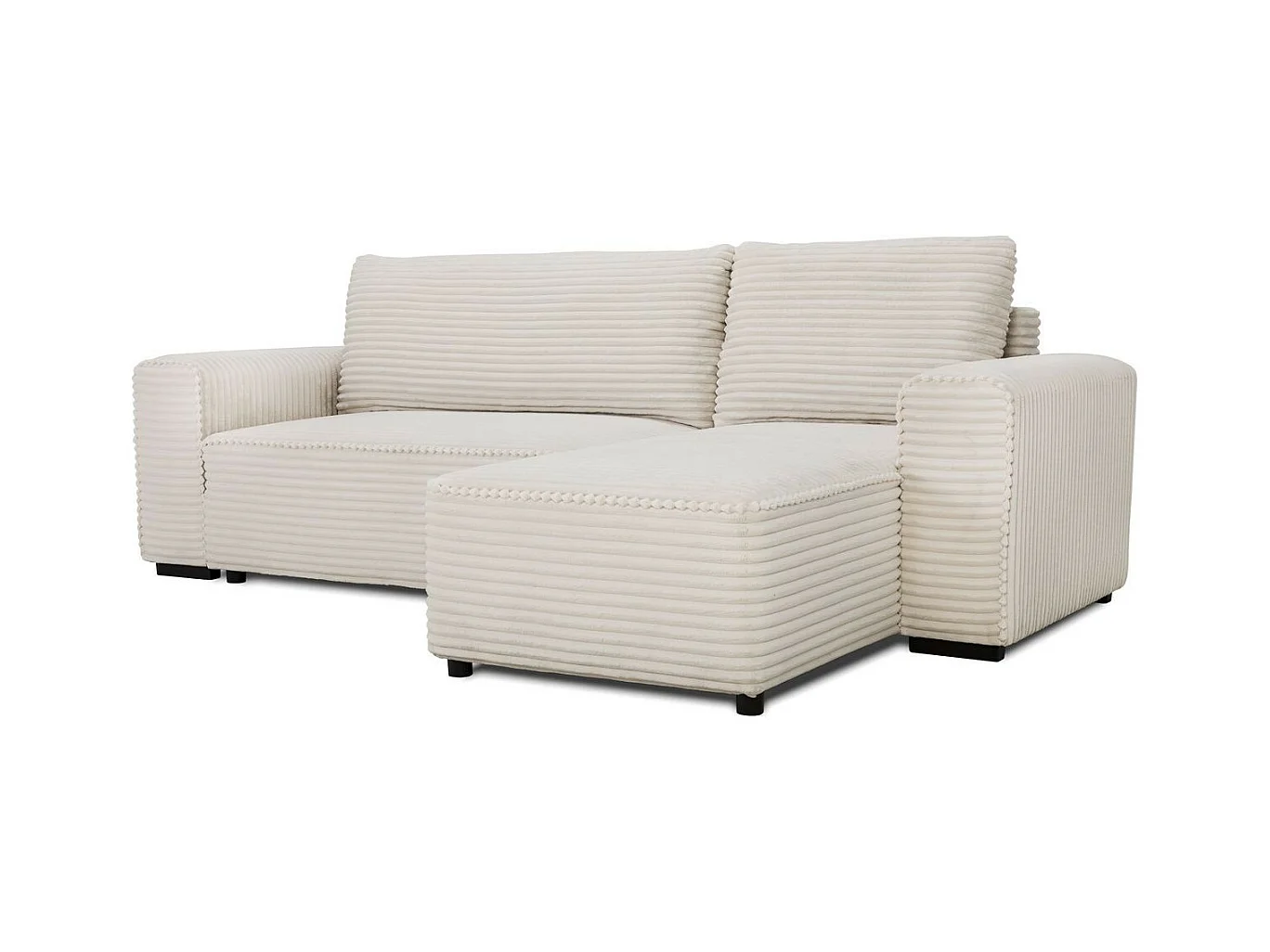 Canapé d'angle convertible réversible 3/4 places en velours gros côtelé beige - Farrow