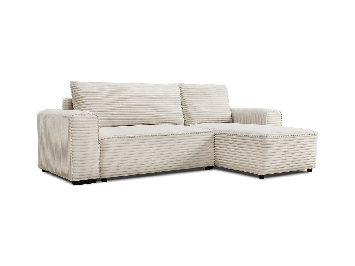 Canapé d'angle convertible réversible 3/4 places en velours gros côtelé beige - Farrow