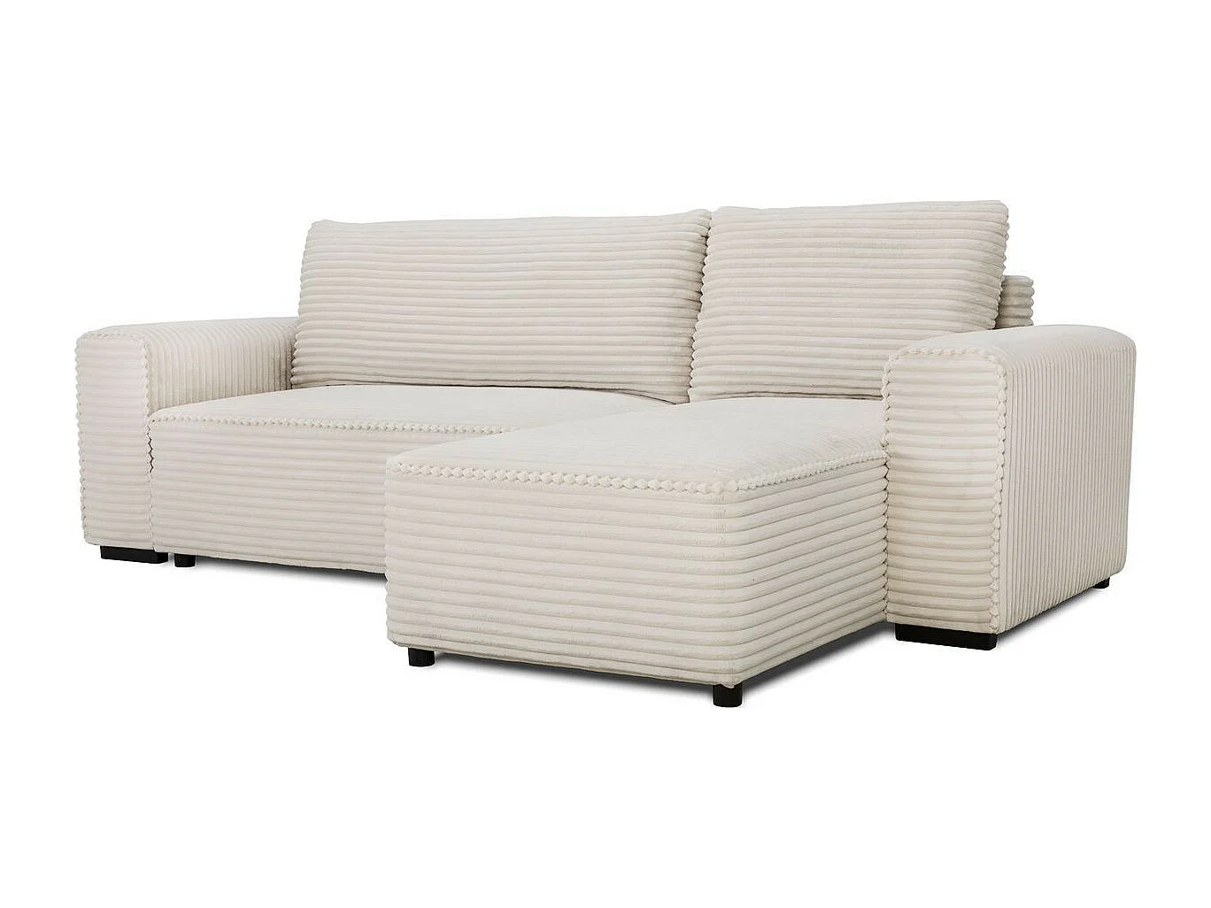 Canapé d'angle convertible réversible 3/4 places en velours gros côtelé beige - Farrow