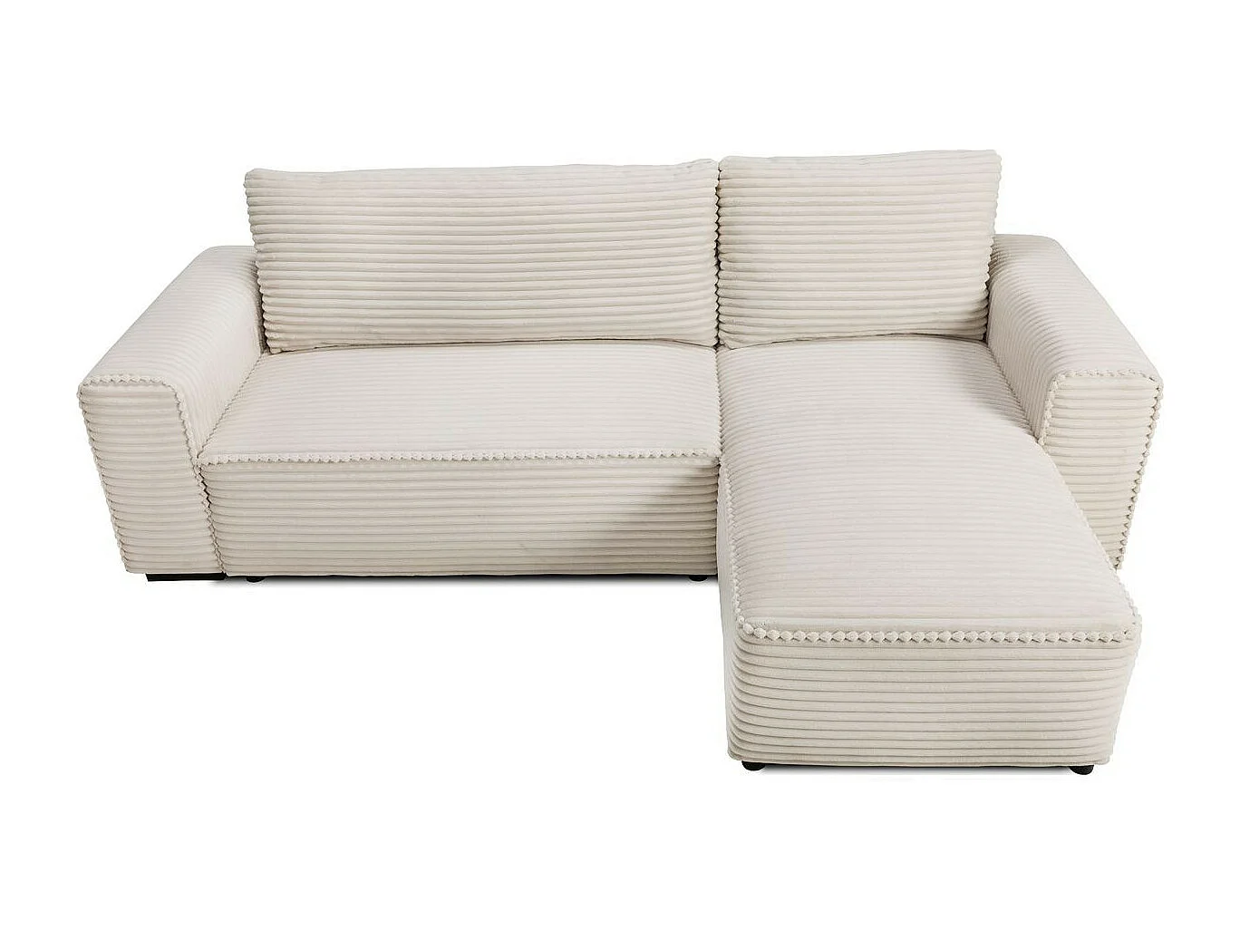 Canapé d'angle convertible réversible 3/4 places en velours gros côtelé beige - Farrow