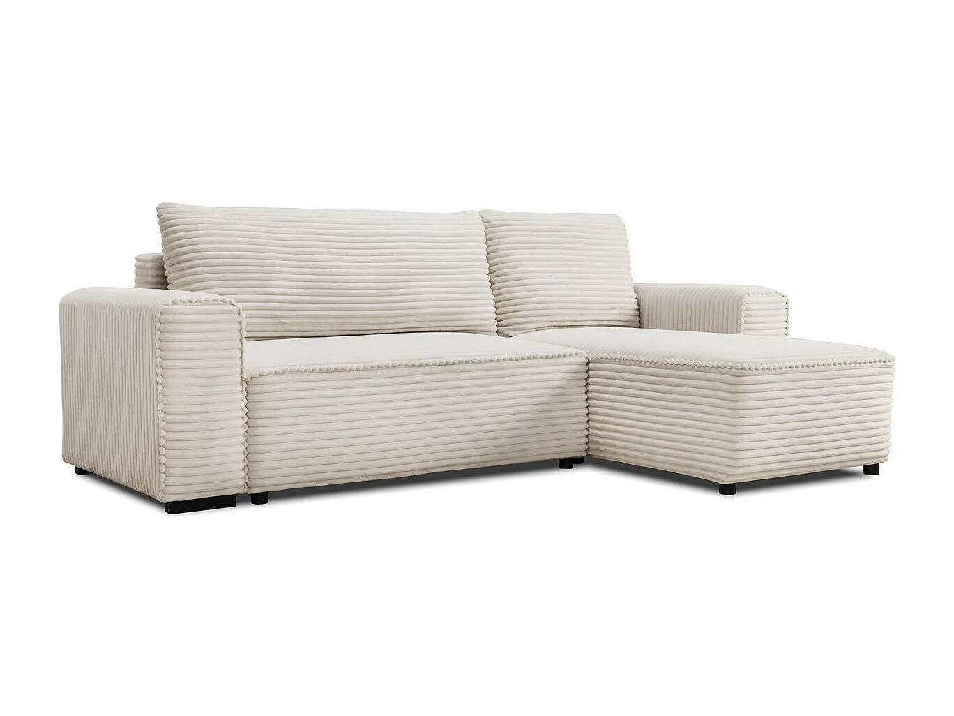 Canapé d'angle convertible réversible 3/4 places en velours gros côtelé beige - Farrow