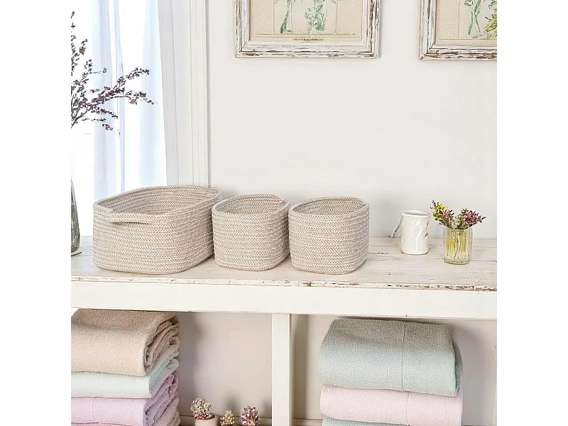 Panier de rangement en coton beige pour la maison (lot de 3)