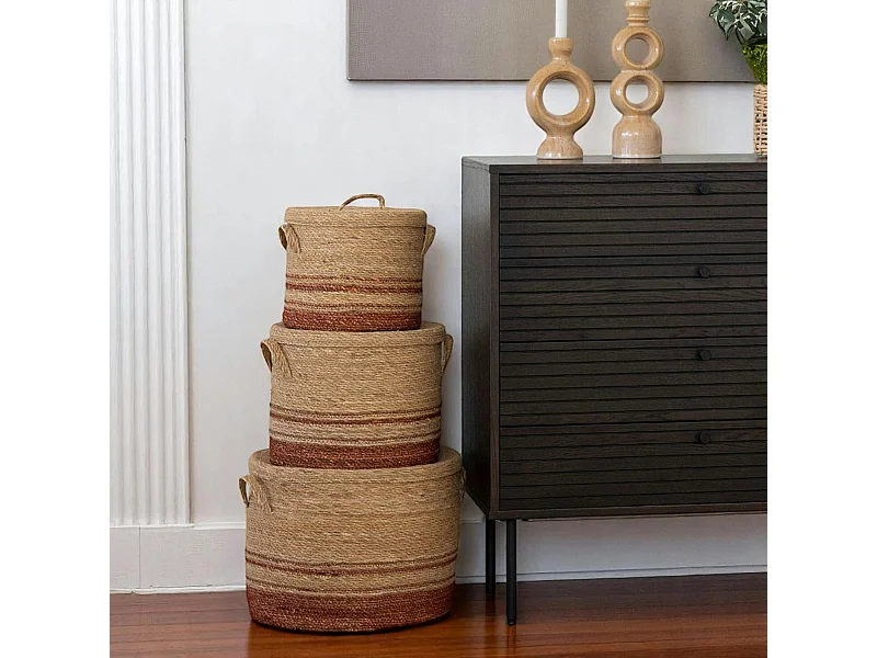 Panier tressé en jonc de mer pour rangement maison, tons bruns (lot de 3)