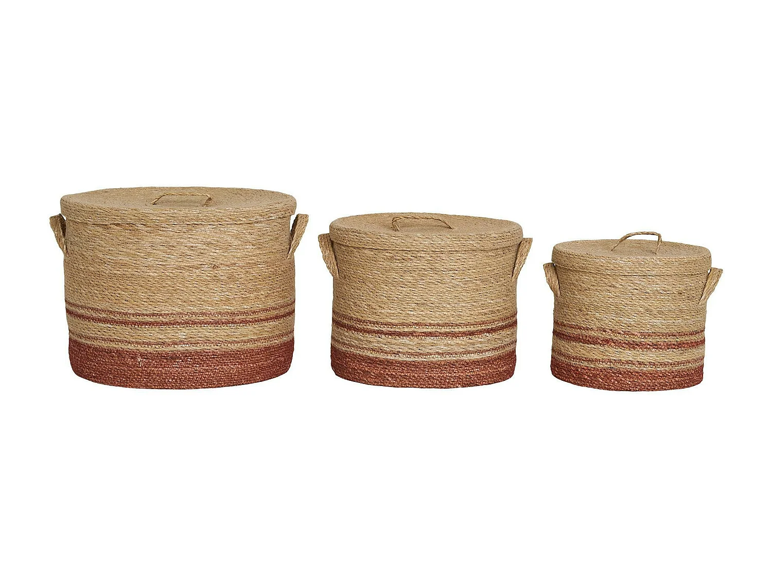 Panier tressé en jonc de mer pour rangement maison, tons bruns (lot de 3)