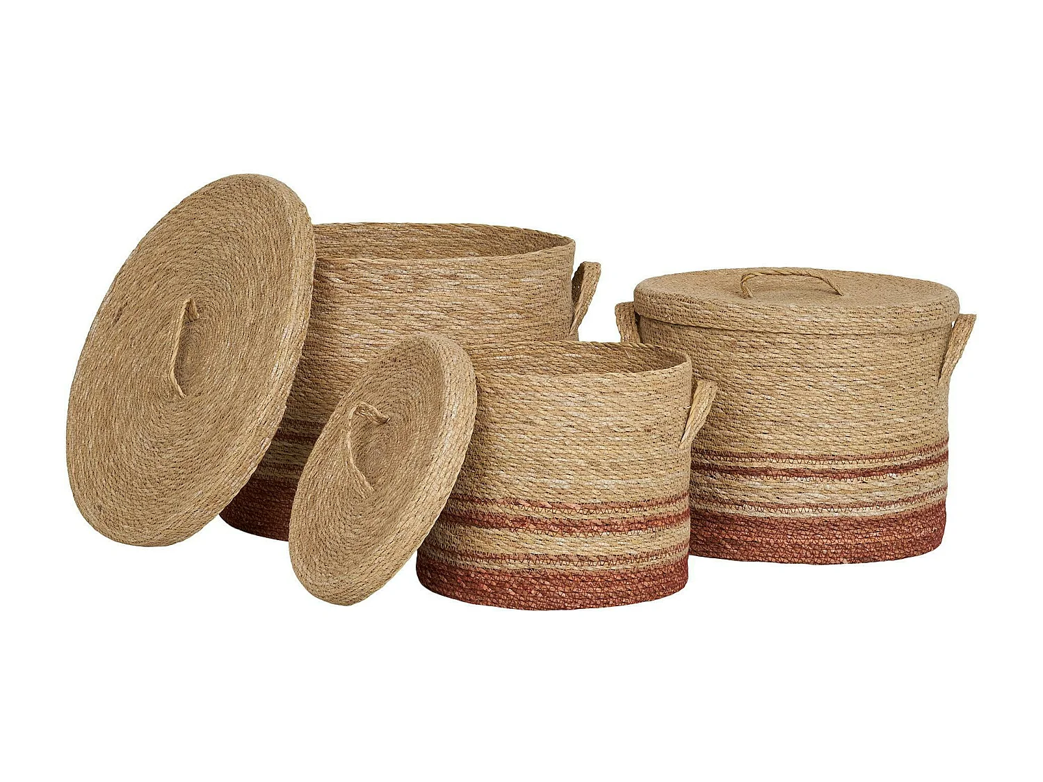 Panier tressé en jonc de mer pour rangement maison, tons bruns (lot de 3)