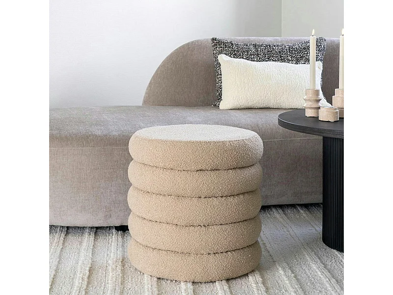 Pouf avec rangement, tissu bouclette beige BRUGES