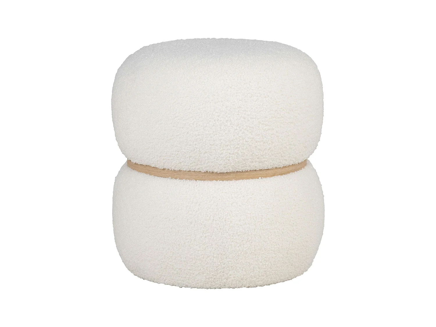 Pouf de salon blanc effet fourrure avec cerclage bois BRUGES