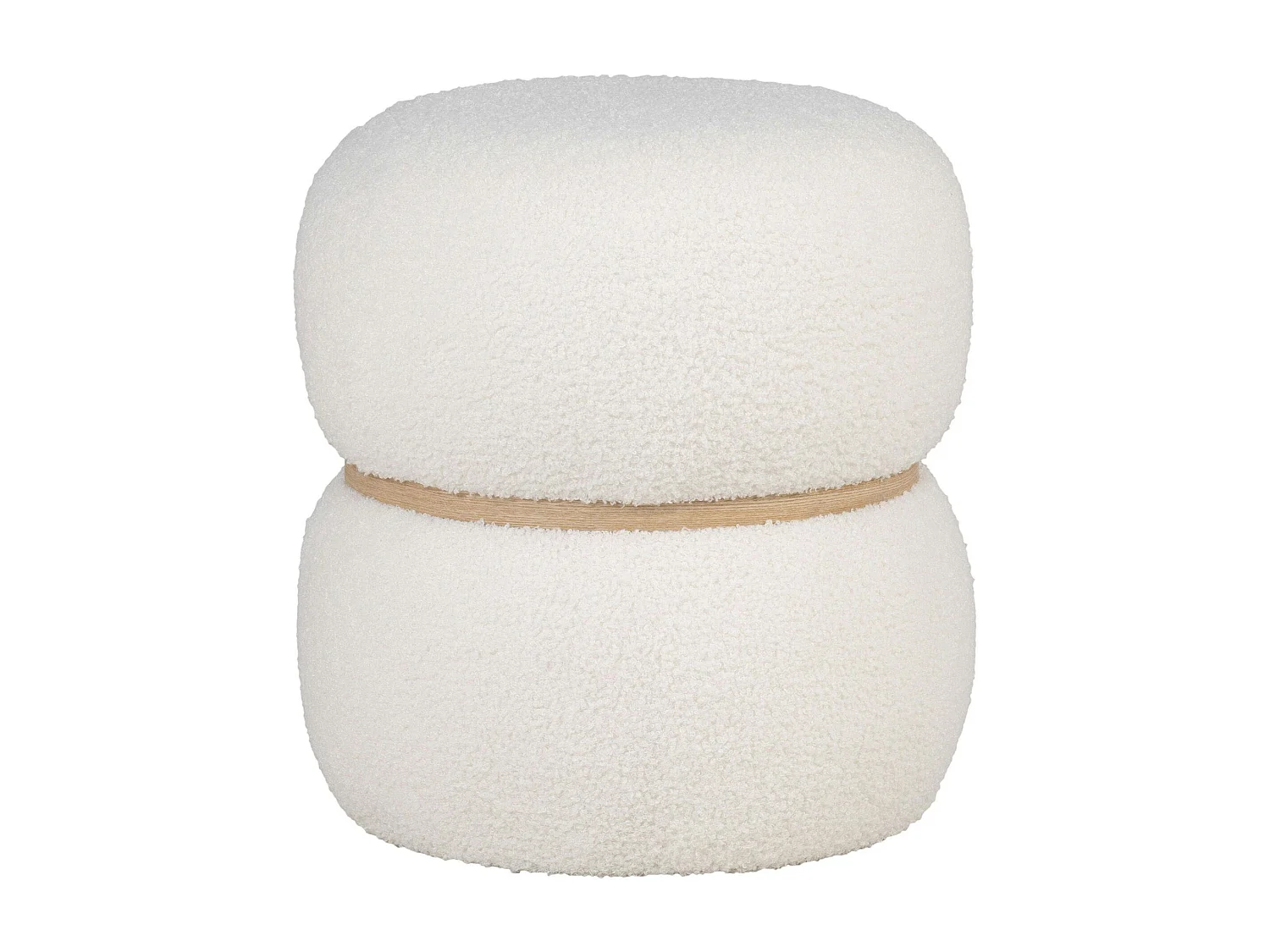 Pouf de salon blanc effet fourrure avec cerclage bois BRUGES