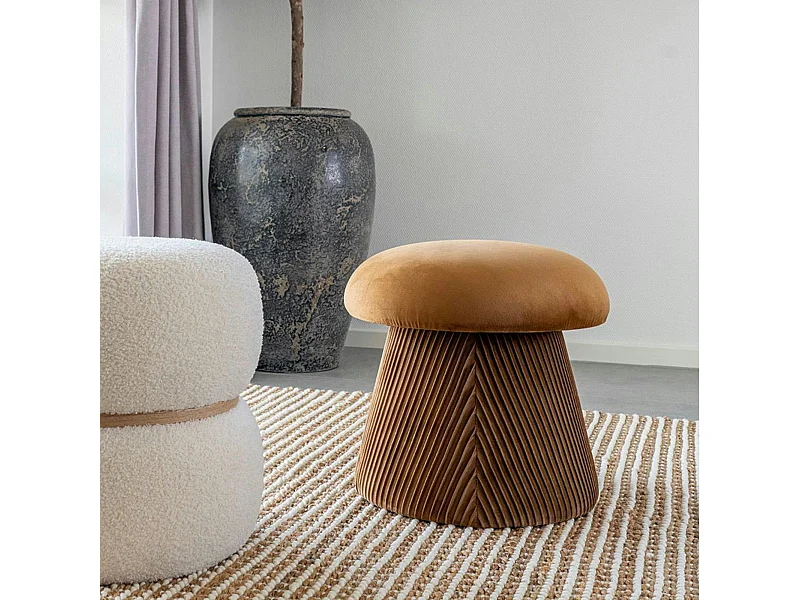 Pouf design forme champignon, couleur moutarde BRUGES