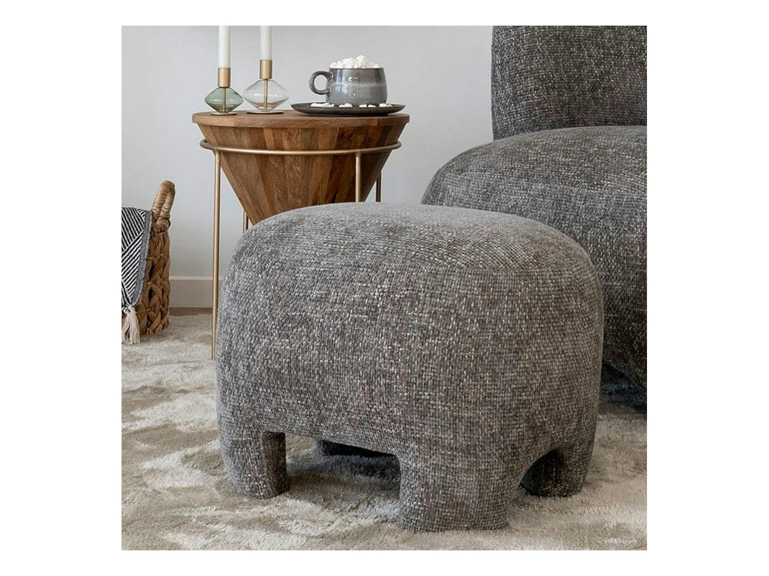 Pouf repose-pieds gris sur 4 pieds BERLIN