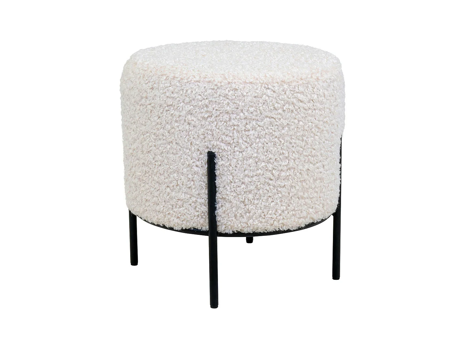 Pouf rond blanc effet fourrure avec pieds en métal noir BRUGES