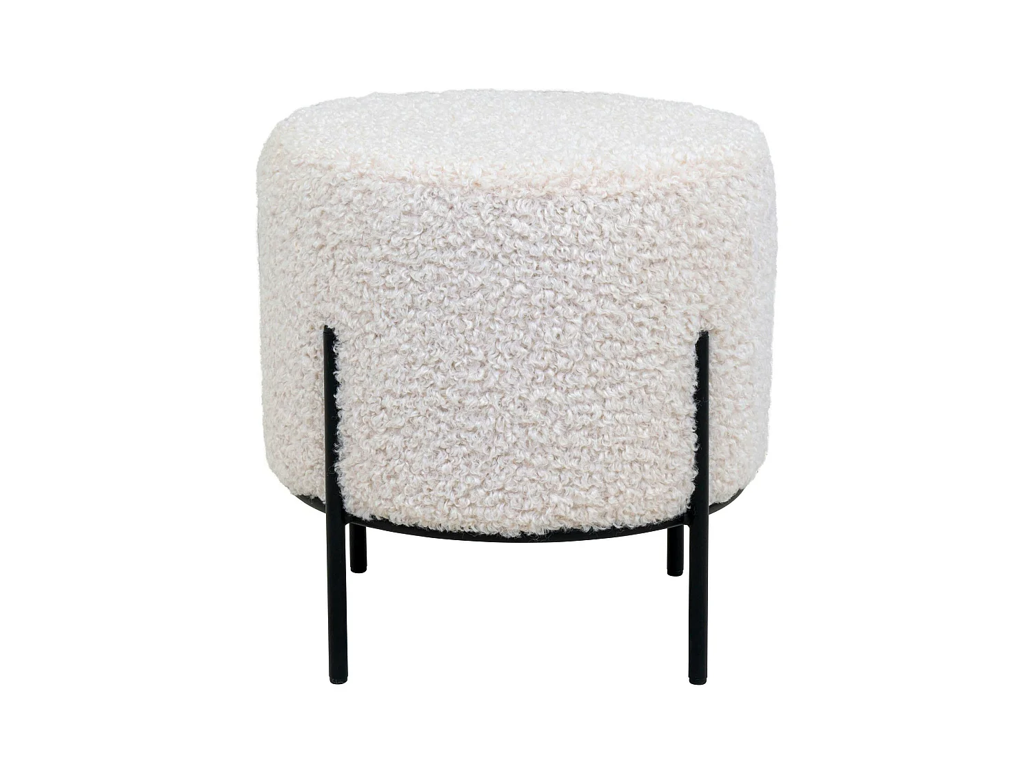 Pouf rond blanc effet fourrure avec pieds en métal noir BRUGES