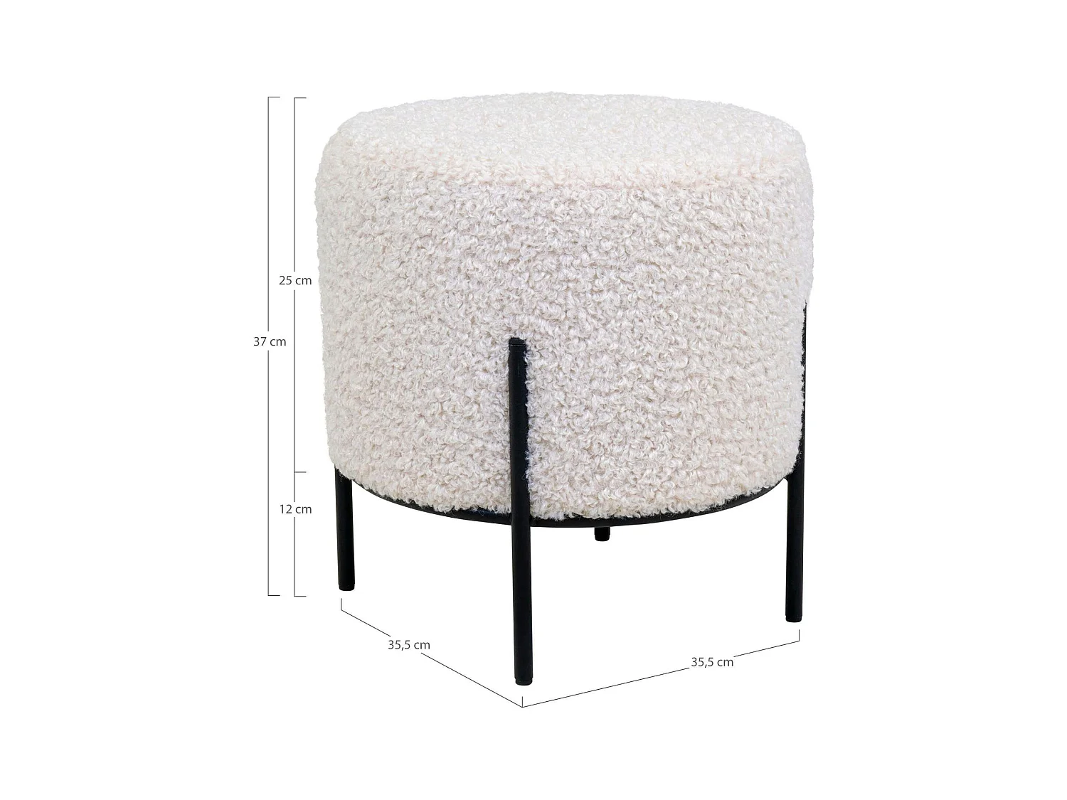 Pouf rond blanc effet fourrure avec pieds en métal noir BRUGES