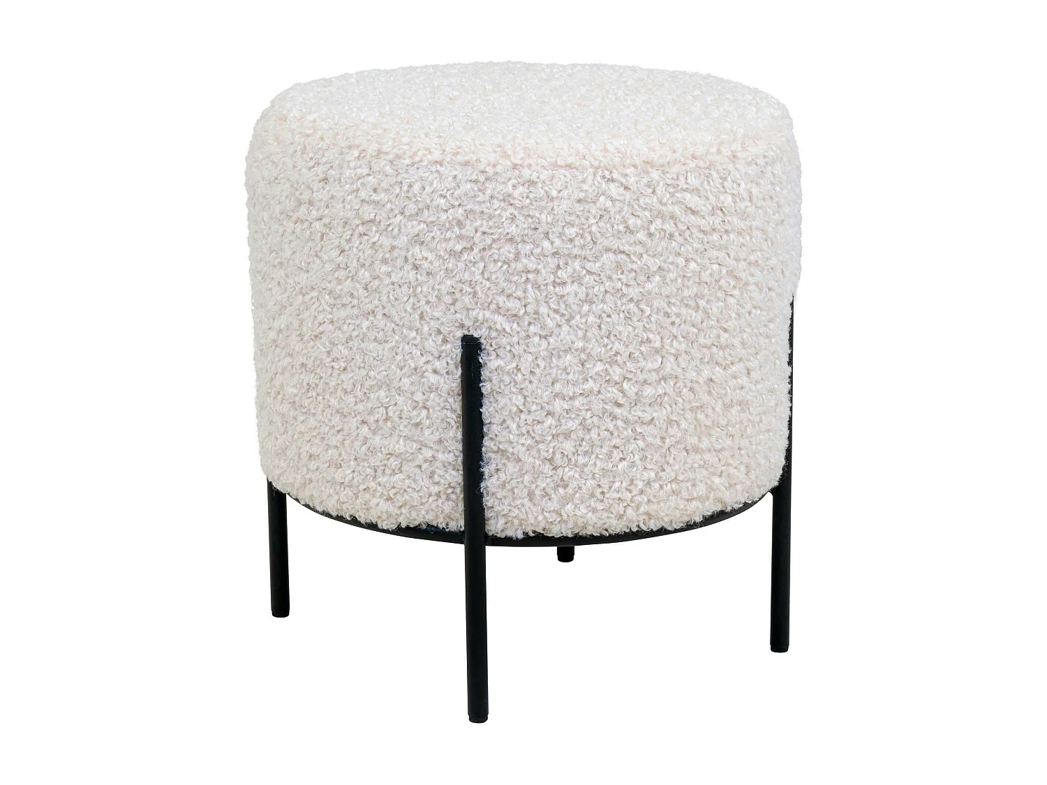 Pouf rond blanc effet fourrure avec pieds en métal noir BRUGES