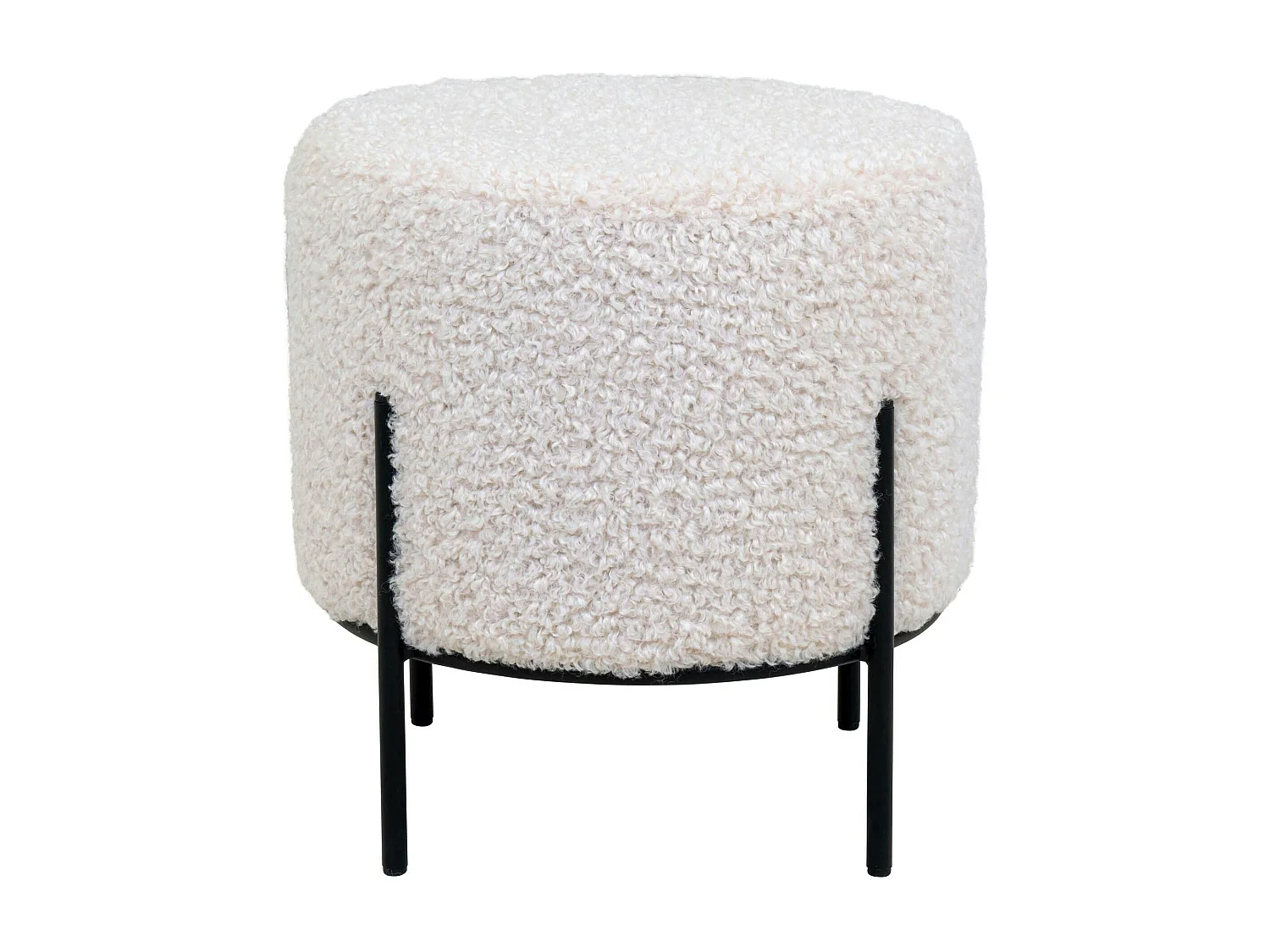 Pouf rond blanc effet fourrure avec pieds en métal noir BRUGES