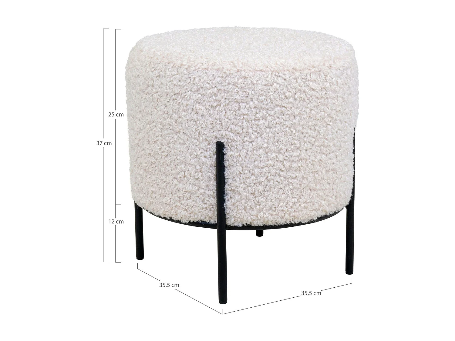 Pouf rond blanc effet fourrure avec pieds en métal noir BRUGES
