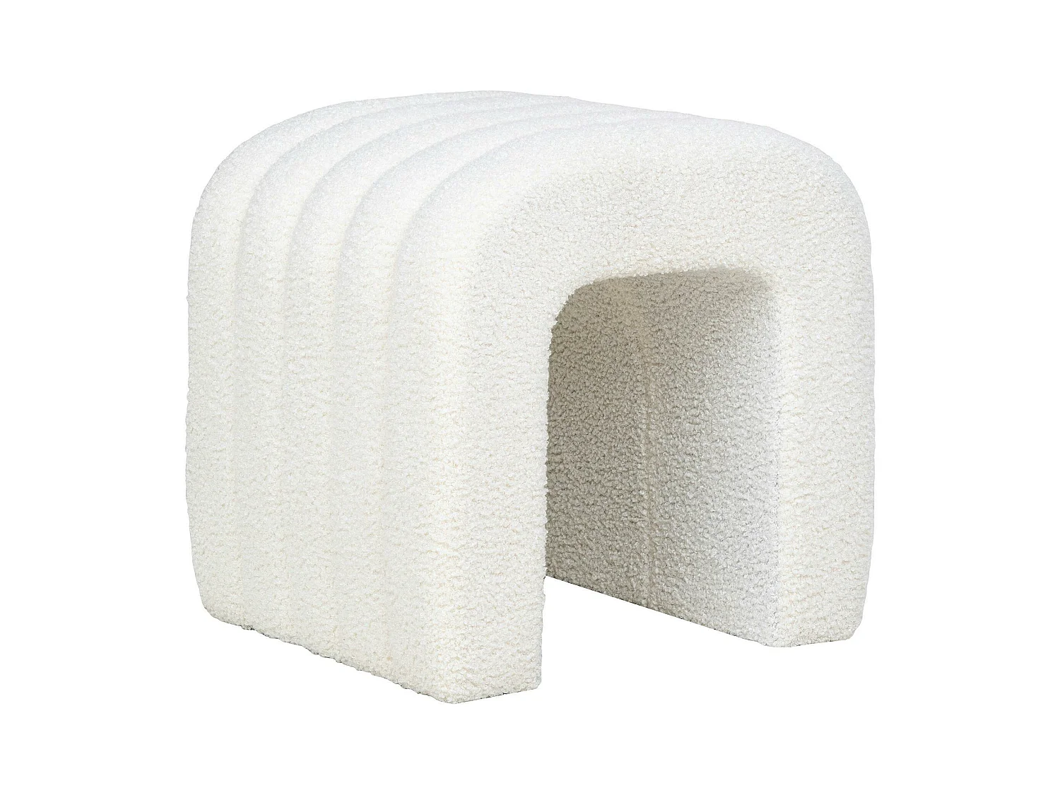 Pouf tabouret design blanc, effet fourrure BRUGES
